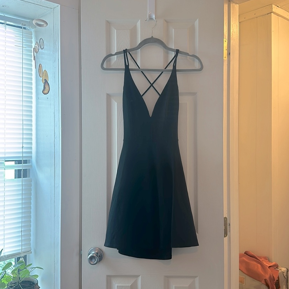 Lulus Black Backless Skater Y2K Mini Dress